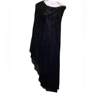 Mandalay Silk Beaded One Shoulder Capelet Gown